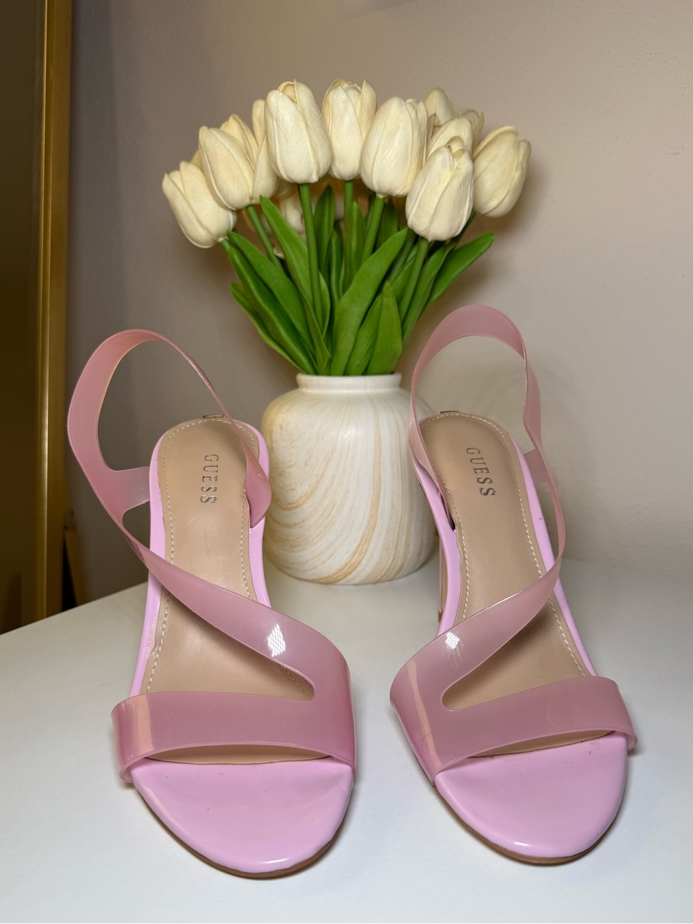 GUESS Light Pink Patent Slingback Sandals